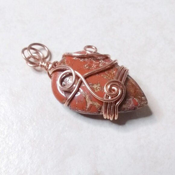 Red & Brown Jasper Pendant - Copper Wire Wrapped Bail - Picture 2 of 5